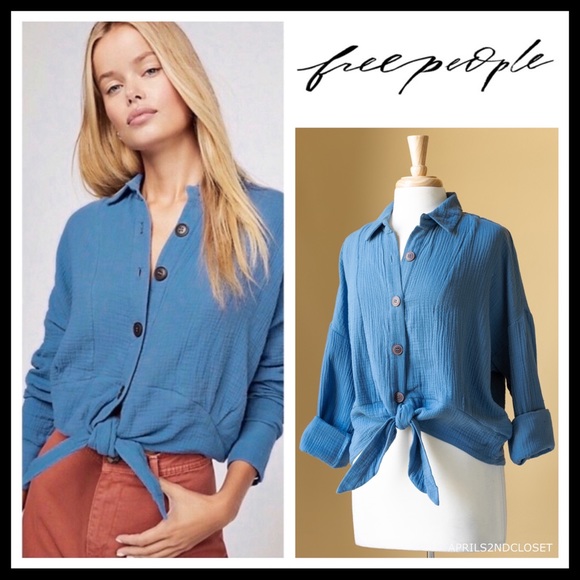 FREE PEOPLE BOHO BUTTON DOWN SHIRT CROP TOP A3C - Picture 2 of 16